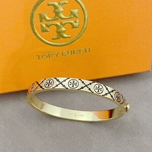 Tory Burch Gold Logo Enamel Bangle Bracelet 7mm